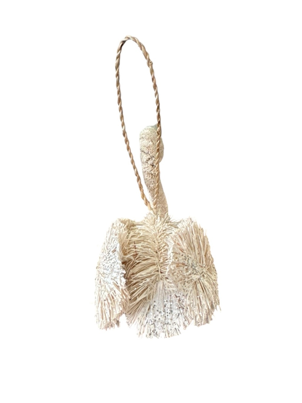 Pottery Barn Crowned Swan Ornament Natural Bottlebrush Glitter Holiday Gifts - Picture 3 of 7
